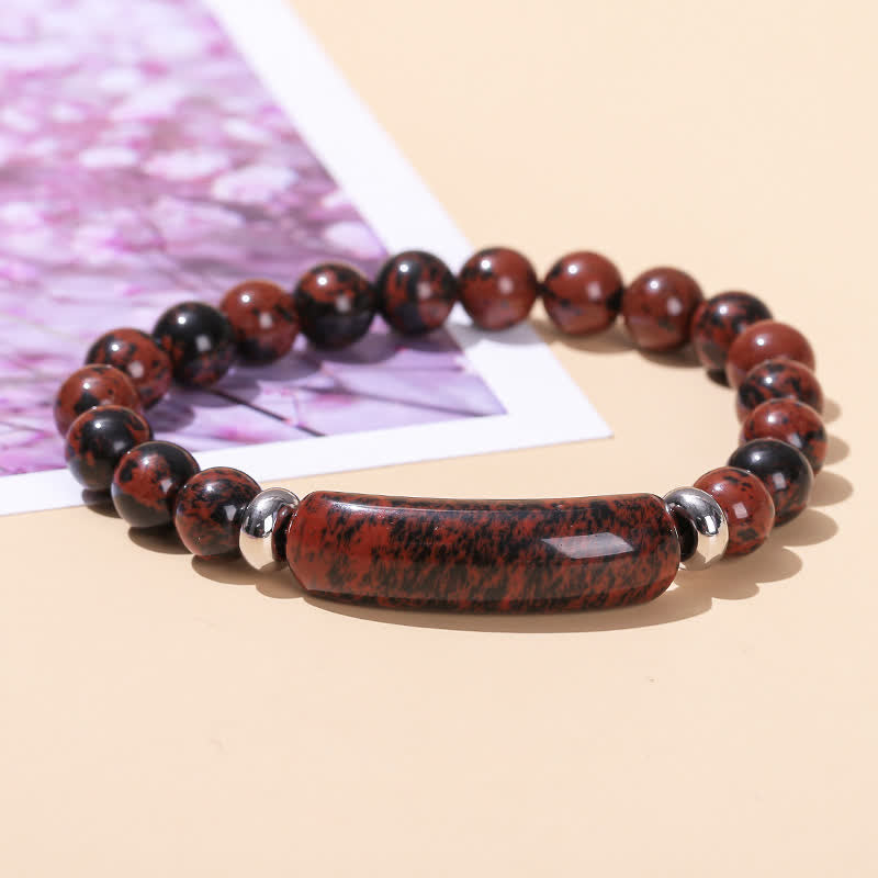 Olivenorma Natural Stone Long Crystal Beaded Bracelet - Mahogany Obsidian - image 17