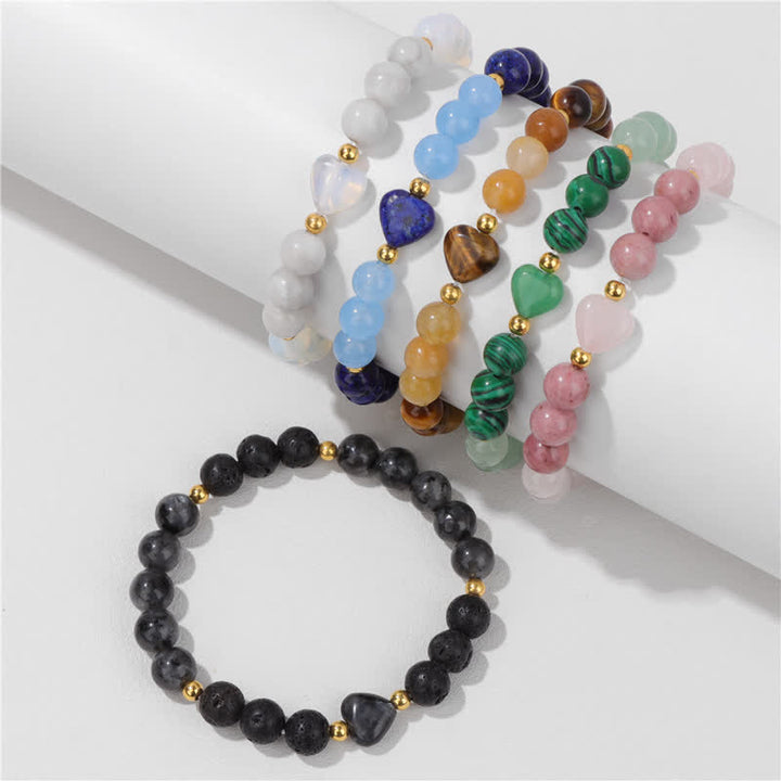 Olivenorma Natural Stone Heart Beaded Bracelet