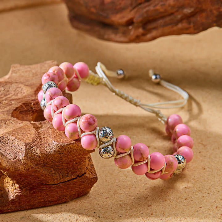 Olivenorma Natural Emperor Stone Braided Metal Bead Double Bracelet