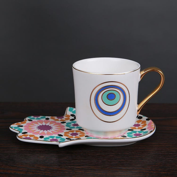 Olivenorma Bohemian Hamsa Hand Mug Cup with Coaster