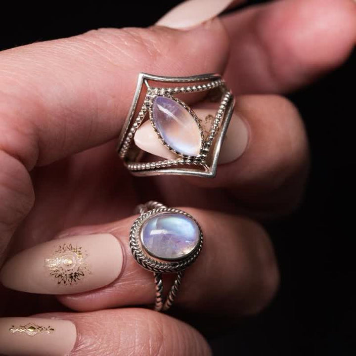 Olivenorma Natural Moonstone Marquise Ring