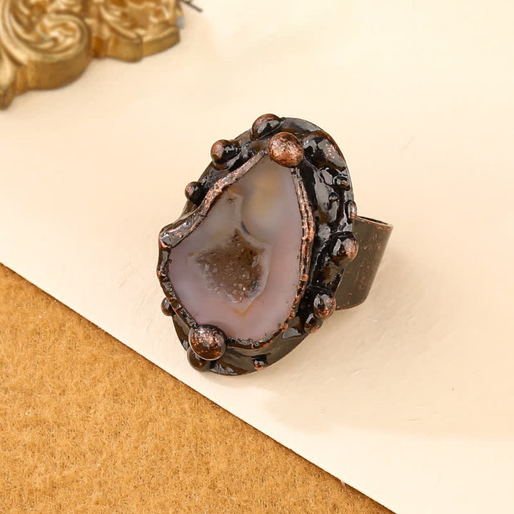 Olivenorma Natural Random Agate Geode Adjustable Ring