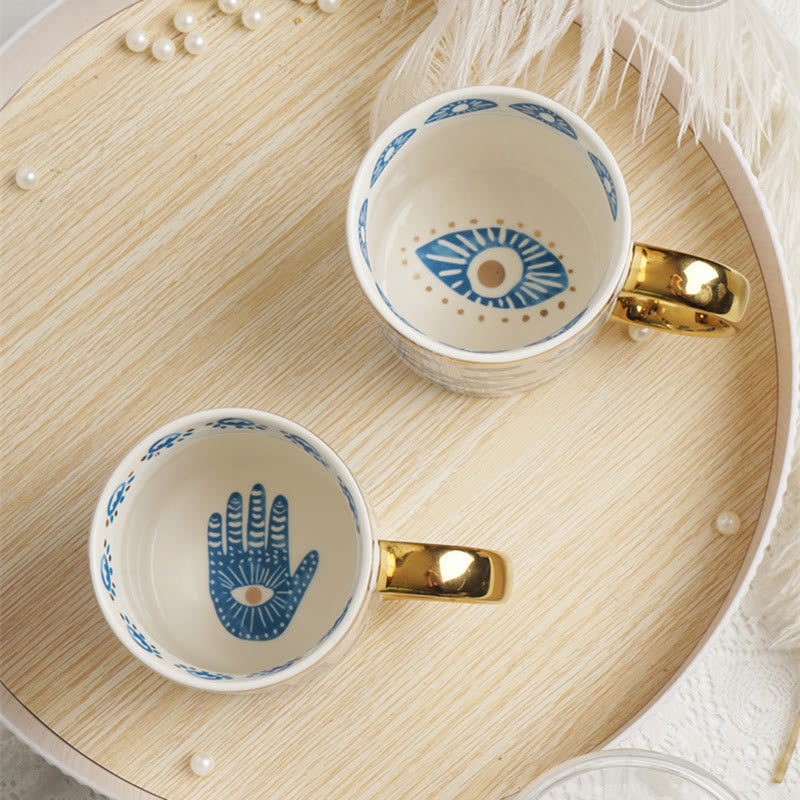 Olivenorma Evil Eye Hamsa Hand Ceramic Teacup