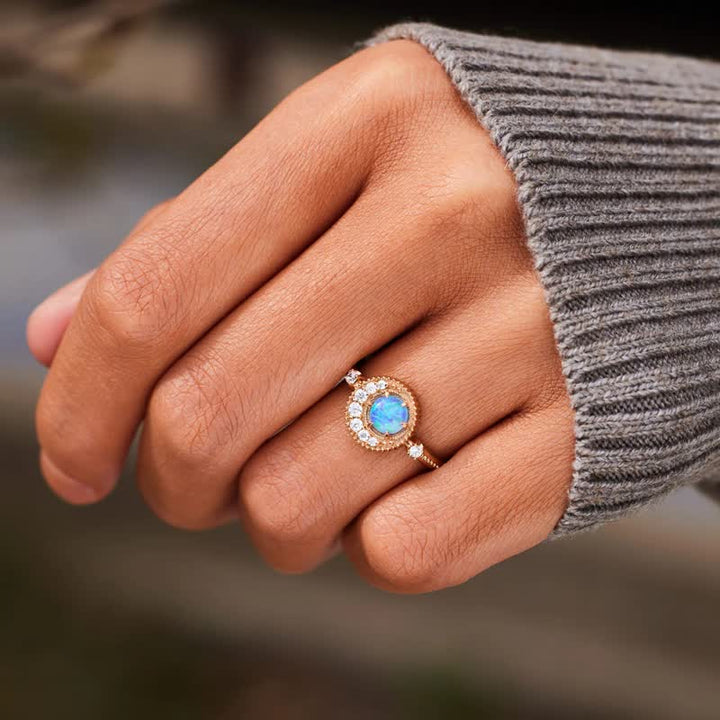 Olivenorma S925 Sterling Silver Opal Moon And Planet Ring