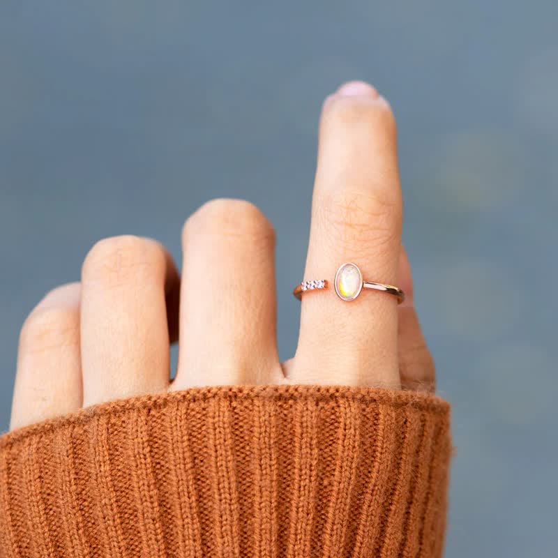 Olivenorma S925 Sterling Silver Simple Opal Adjustable Ring