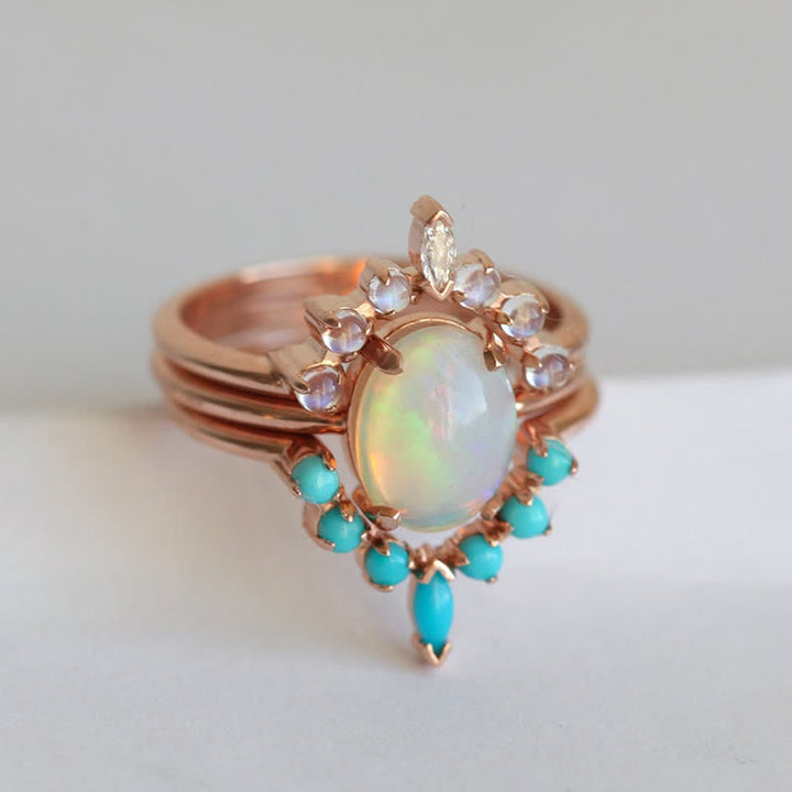 Olivenorma Opalite Turquoise Zircon Ocean Ring Set