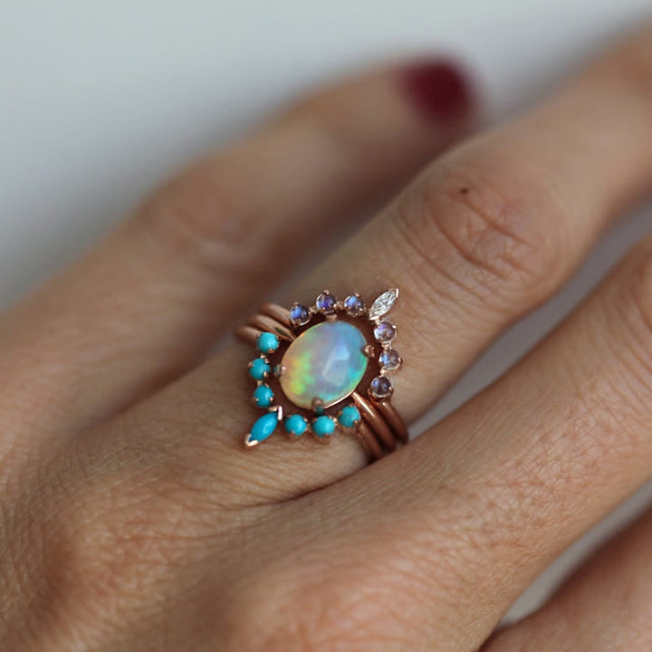 Olivenorma Opalite Turquoise Zircon Ocean Ring Set