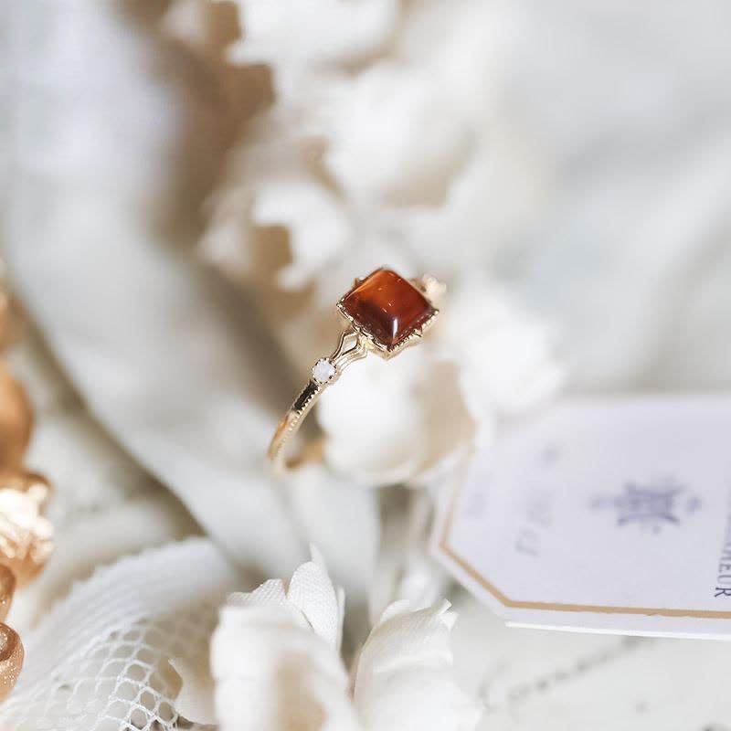 Olivenorma Simple Square Amber Thin Ring