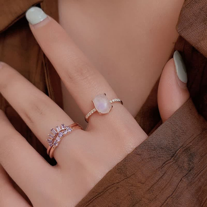 Olivenorma Natural Moonstone Purple Zircon Triple Ring