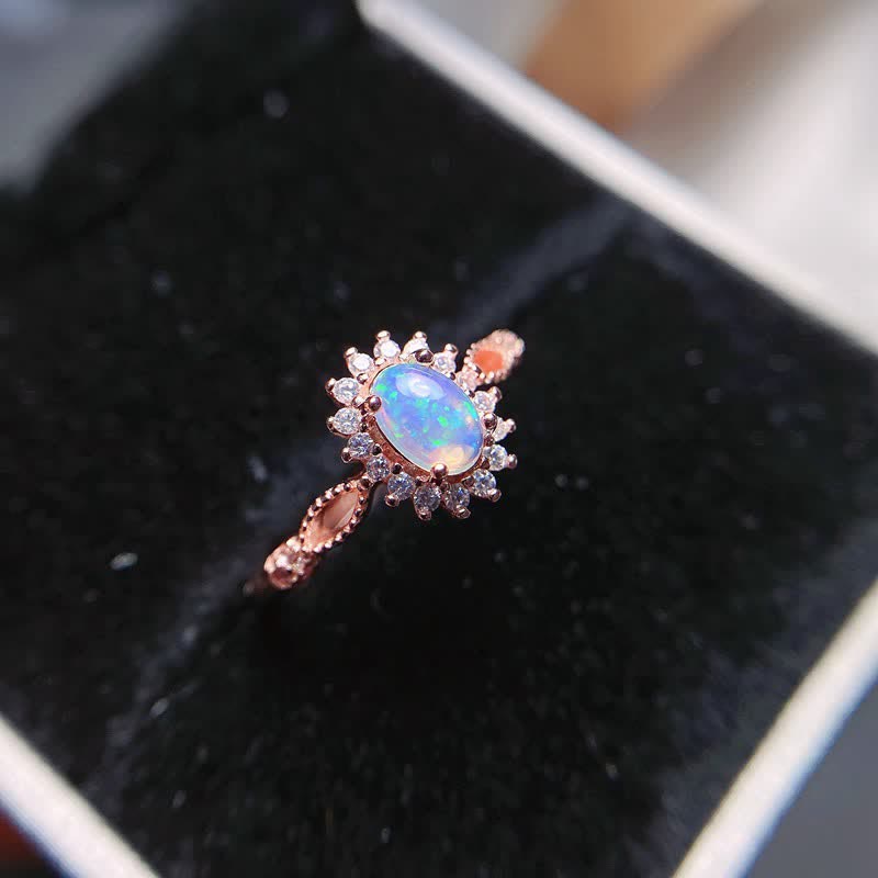 Olivenorma Natural Opal White Zircon Sunflower Ring