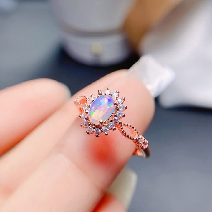 Olivenorma Natural Opal White Zircon Sunflower Ring