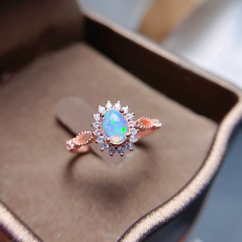 Olivenorma Natural Opal White Zircon Sunflower Ring