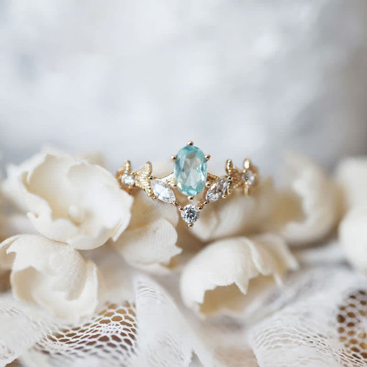 Olivenorma Aquamarine White Zircon Crown Shape Ring