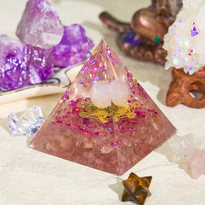 Olivenorma Rose Quartz & Strawberry Quartz Orgone Pyramid