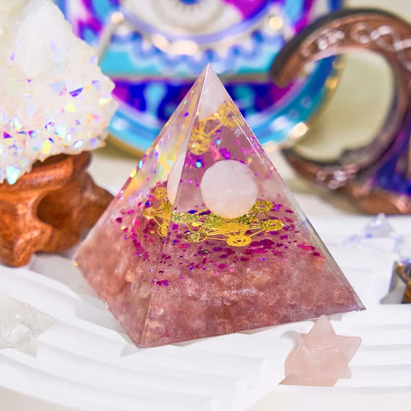 Olivenorma Rose Quartz & Strawberry Quartz Orgone Pyramid