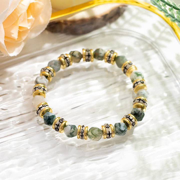 Olivenorma Natural Faceted Stone Roller Beads Beaded Bracelet