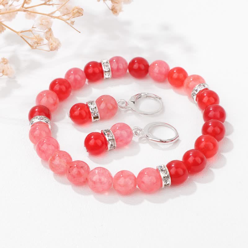 Olivenorma Natural Crystal Beads Beaded Bracelet Earrings