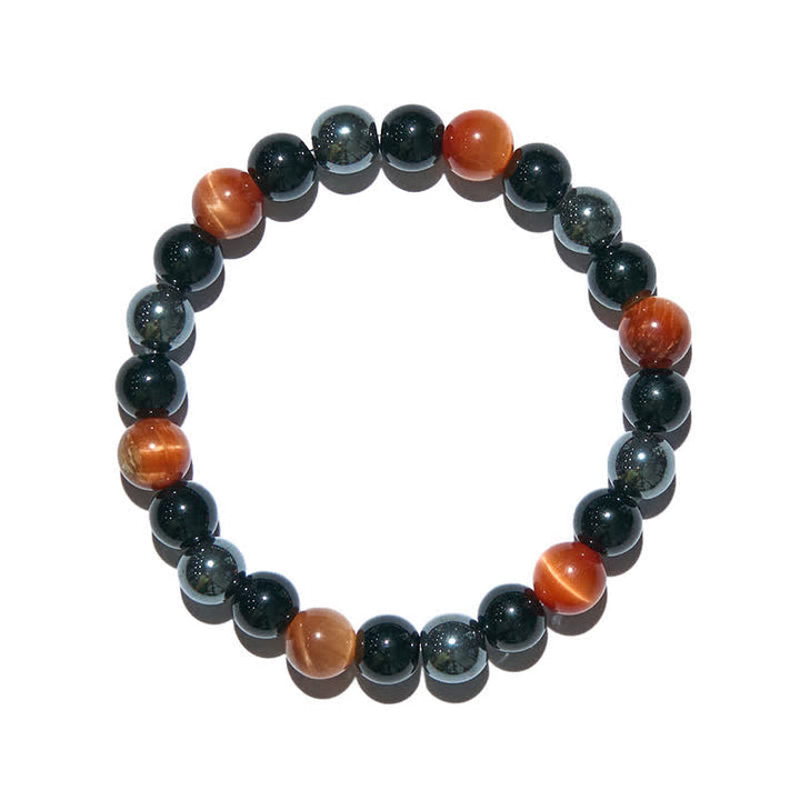 Olivenorma Orange Tiger Eye Obsidian Hematite Beaded Bracelet