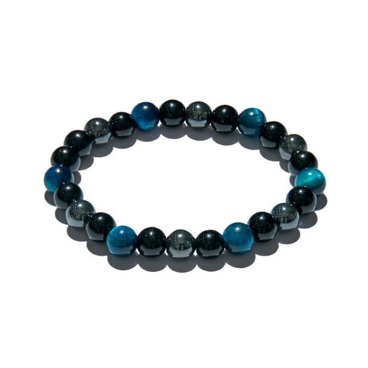 Olivenorma Blue Tiger Eye Obsidian Hematite Beaded Bracelet