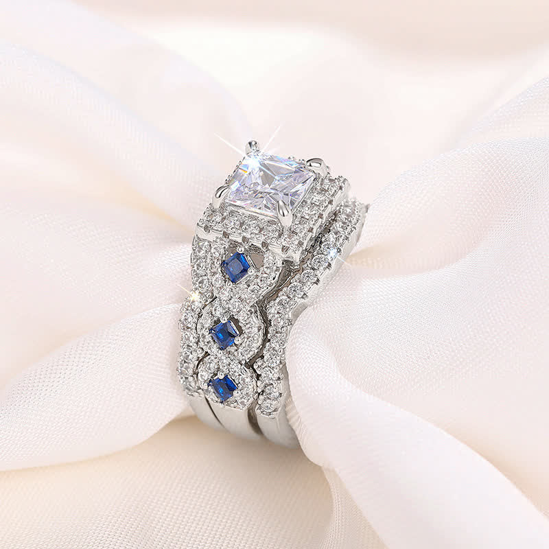 FREE Today: Sterling Silver Blue Sapphire Twisted Halo 3 Pcs Ring Set - image 7