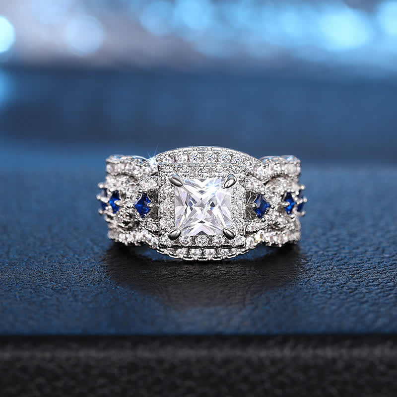 FREE Today: Sterling Silver Blue Sapphire Twisted Halo 3 Pcs Ring Set - US 10 - image 0