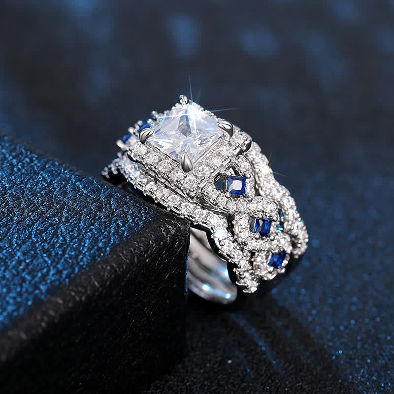FREE Today: Sterling Silver Blue Sapphire Twisted Halo 3 Pcs Ring Set - image 6