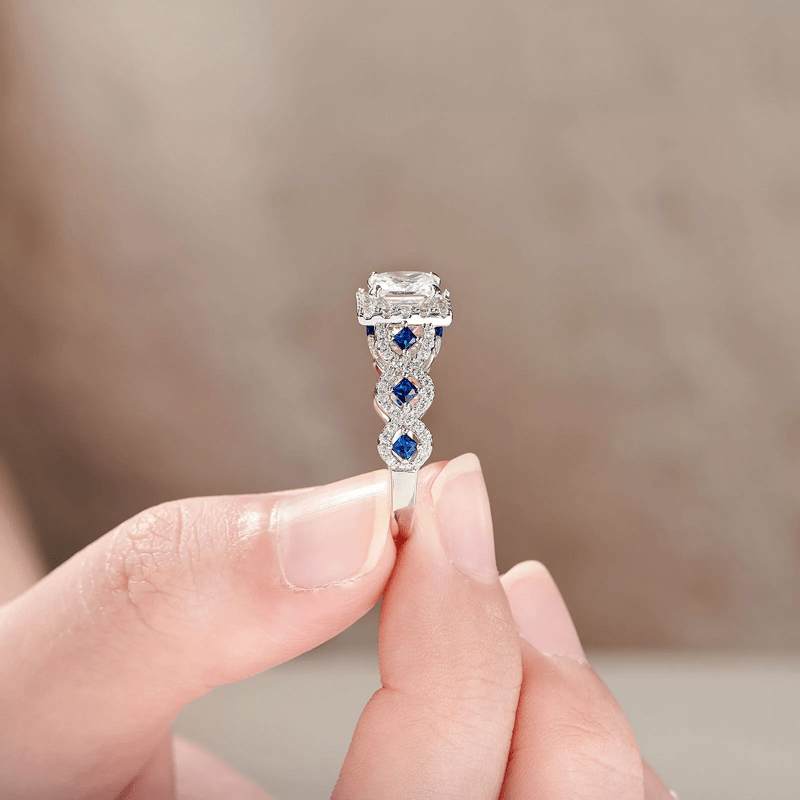 FREE Today: Sterling Silver Blue Sapphire Twisted Halo 3 Pcs Ring Set - image 2