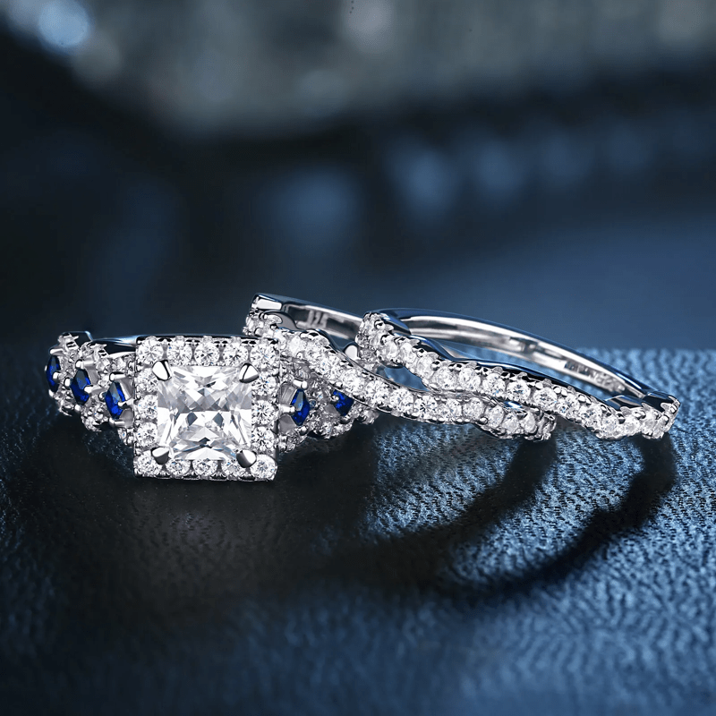 FREE Today: Sterling Silver Blue Sapphire Twisted Halo 3 Pcs Ring Set - image 5