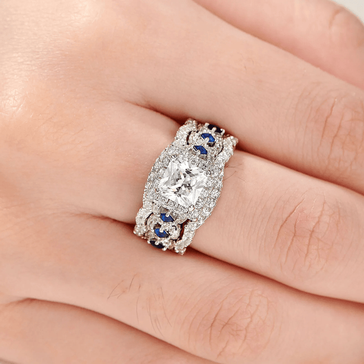 FREE Today: Sterling Silver Blue Sapphire Twisted Halo 3 Pcs Ring Set - image 1