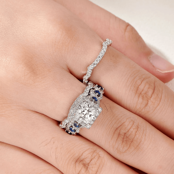 FREE Today: Sterling Silver Blue Sapphire Twisted Halo 3 Pcs Ring Set - image 3