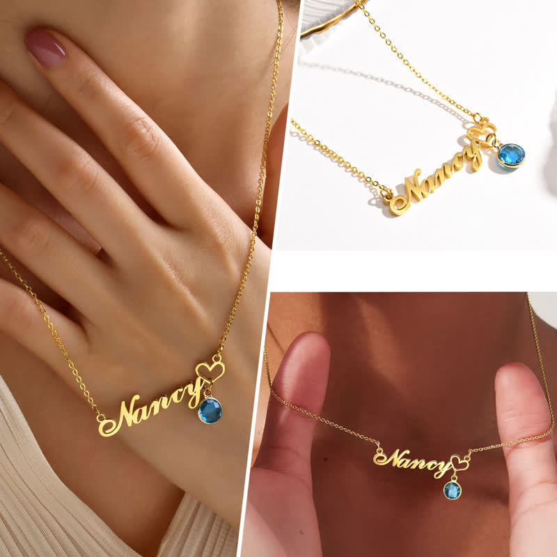 Olivenorma Personalized Name Birthstone Pendant Women Necklace