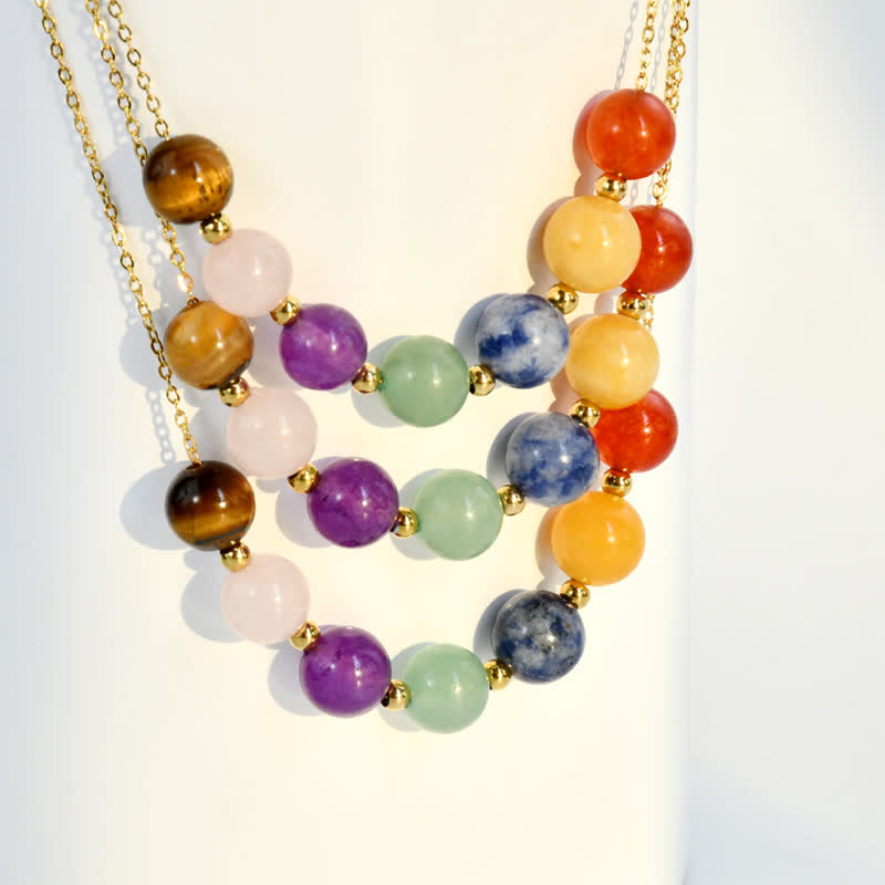 Olivenorma Natural 7 Colors Stone Beads Handcrafted Beaded Necklace