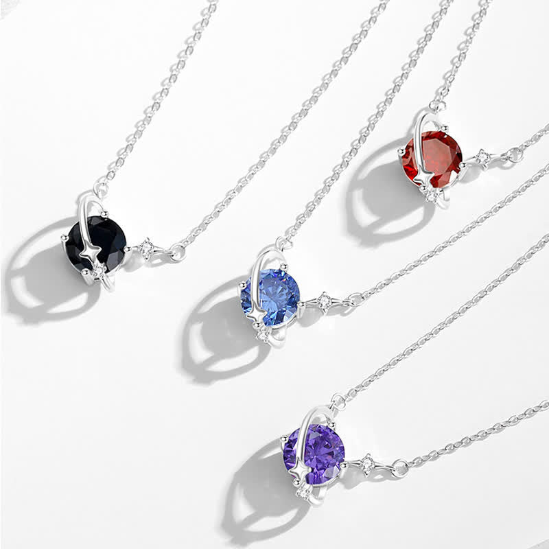 Olivenorma Colored Zircon Birthstone Planet Pendant Sterling Silver Necklace