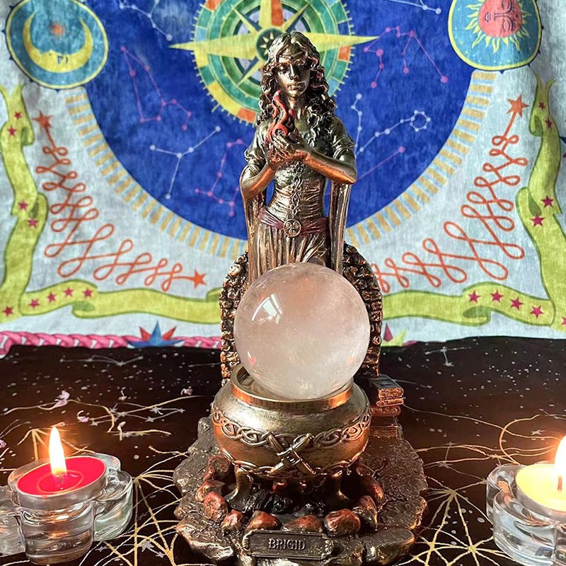 Olivenorma Goddess BRIGID Statue Candle Holder Crystal Ball Holder