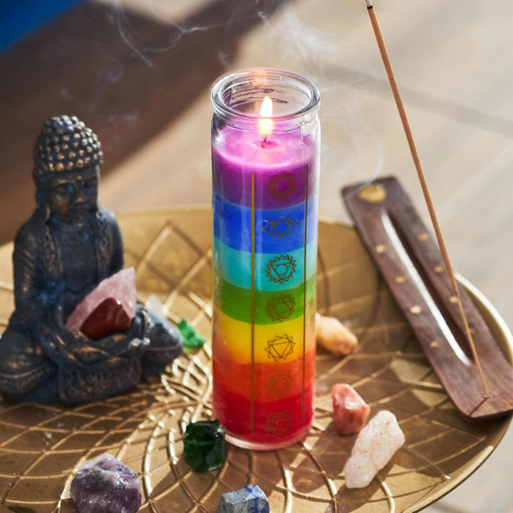 Olivenorma 7 Chakra Candle Devotional Candle with Clear Jar