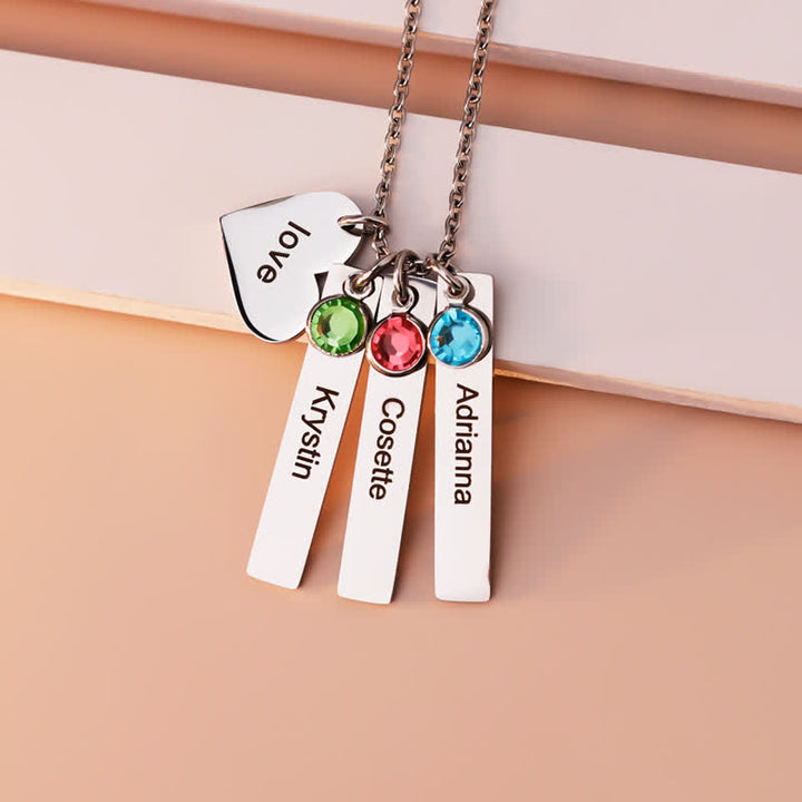 Olivenorma Stainless Steel Heart Square Birthstone Pendant Necklace