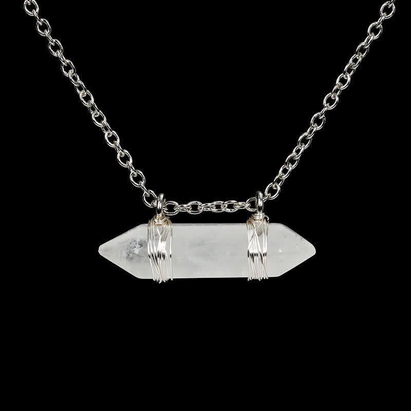 Olivenorma Natural Crystal Double Pointed Column Pendant Necklace