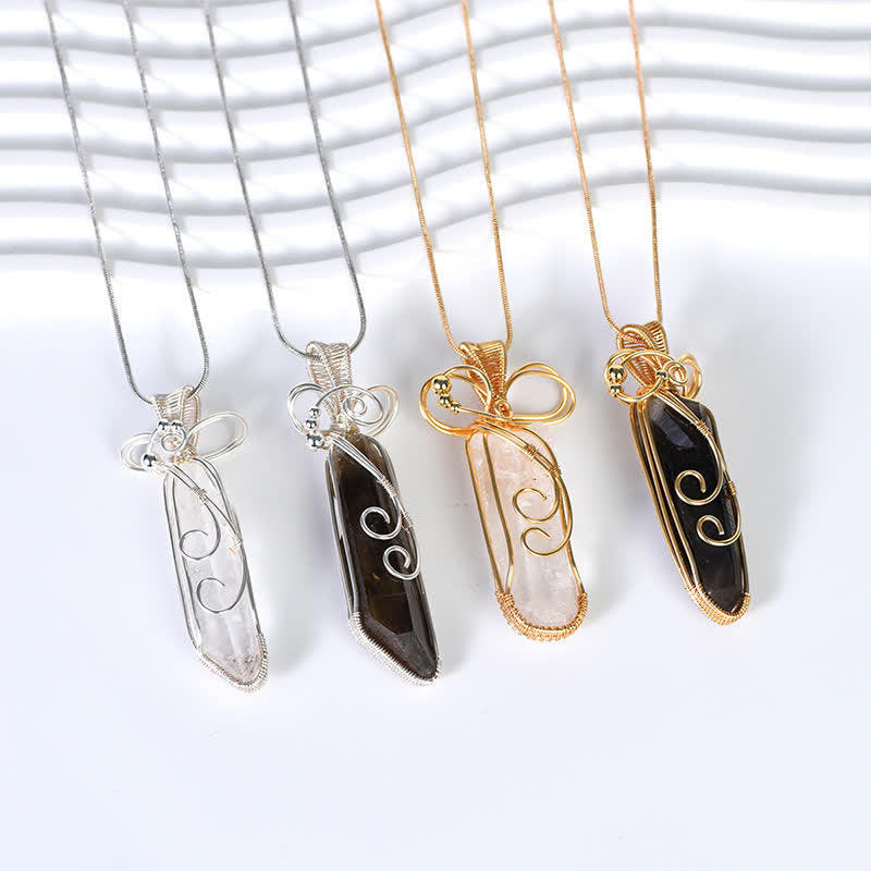 Olivenorma Natural Crystal Handwound Long Column Pendant Necklace