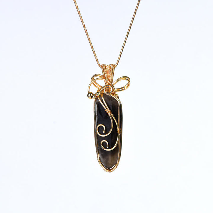 Olivenorma Natural Crystal Handwound Long Column Pendant Necklace