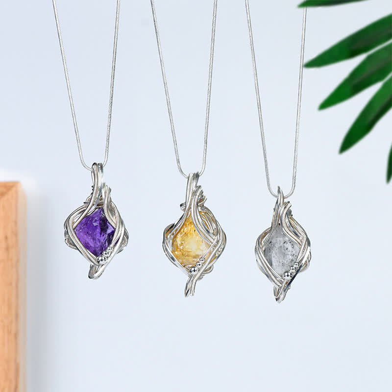 Olivenorma "Energy Generator" Wrapped Natural Crystal Pendant Necklace