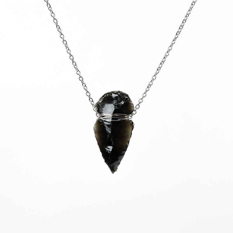 Olivenorma Natural Obsidian Arrow Pendant Necklace