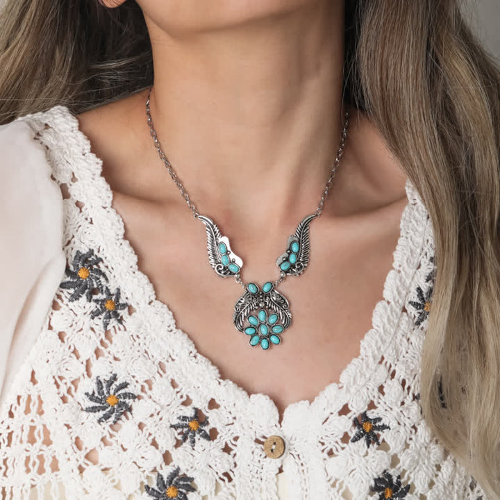 Olivenorma Bohemian Retro Ethnic Style Turquoise Carved Necklace