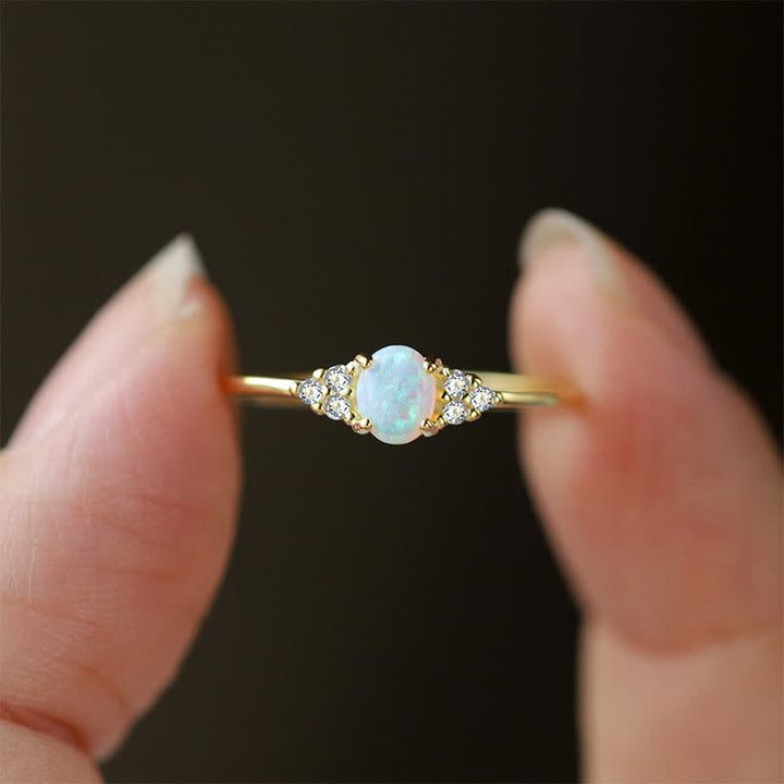 Olivenorma Silver White Opal White Zircon Simple Shape Ring