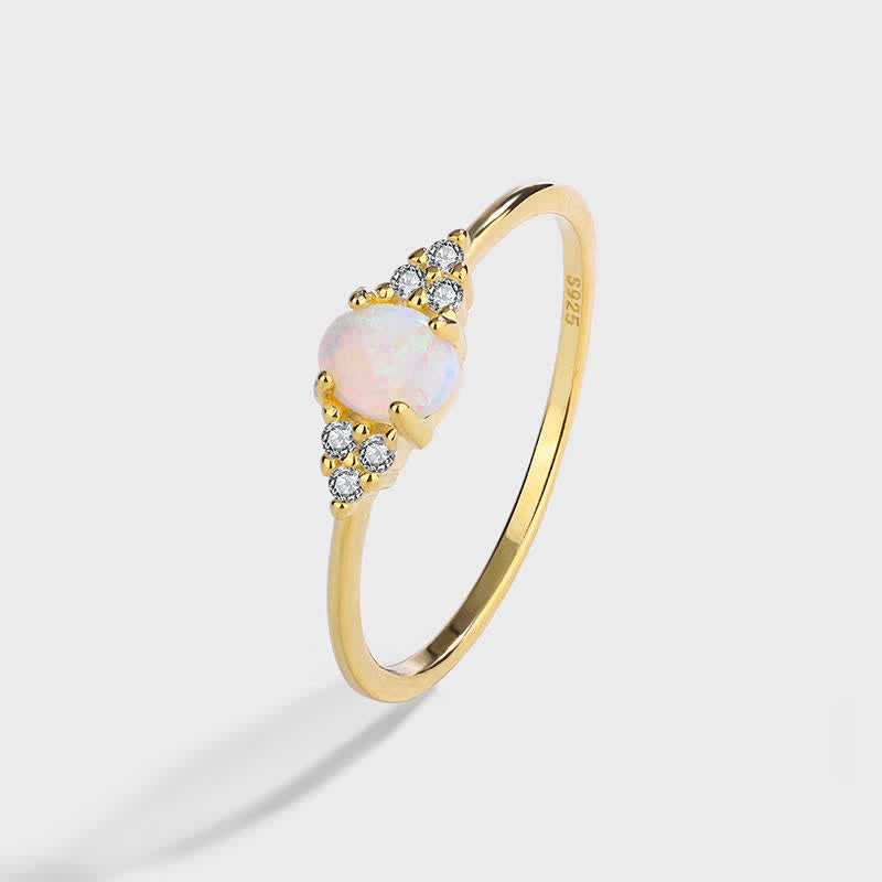 Olivenorma Silver White Opal White Zircon Simple Shape Ring