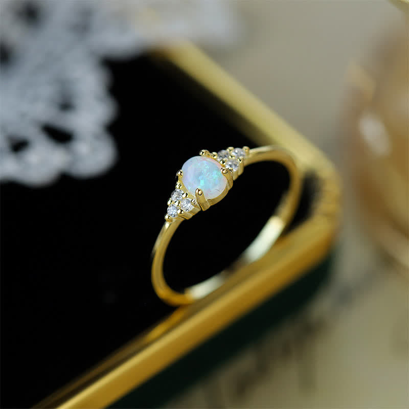 Olivenorma Silver White Opal White Zircon Simple Shape Ring