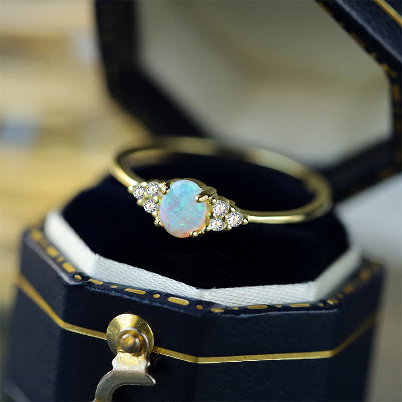 Olivenorma Silver White Opal White Zircon Simple Shape Ring