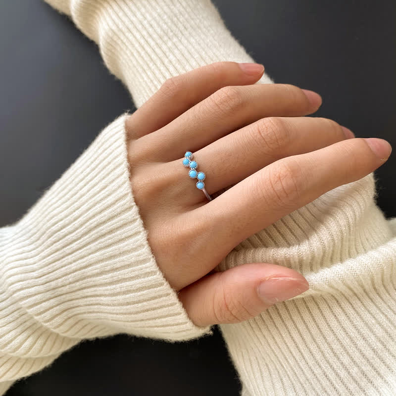Olivenorma Creative Round Turquoise Four Claw Couple Ring - image 1