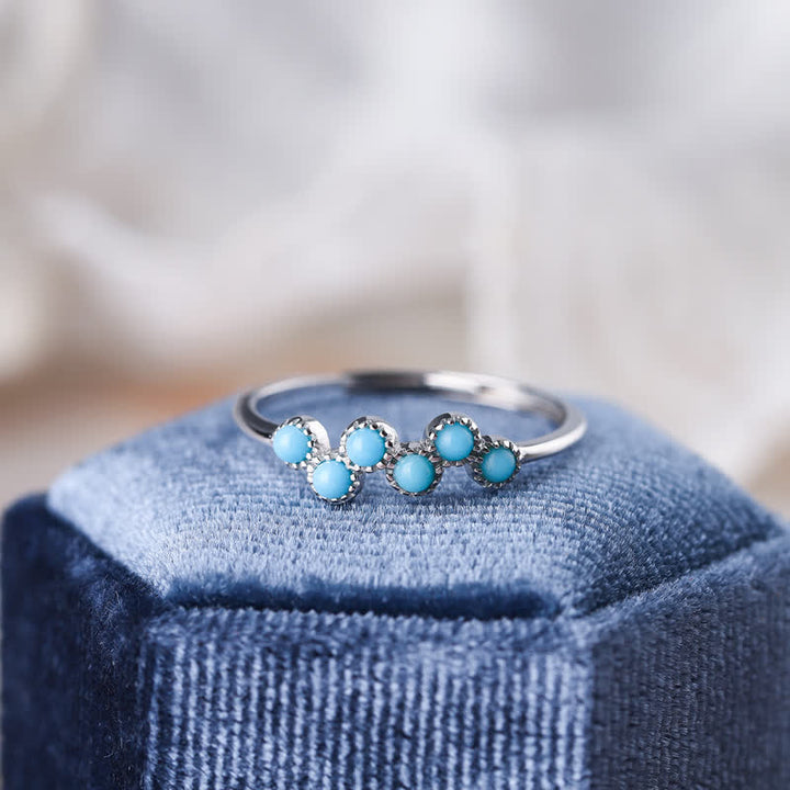 Olivenorma Creative Round Turquoise Four Claw Couple Ring - image 3
