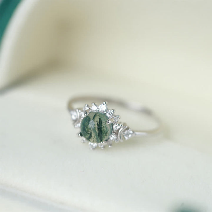 Olivenorma Natural Moss Agate Sunflower Ring