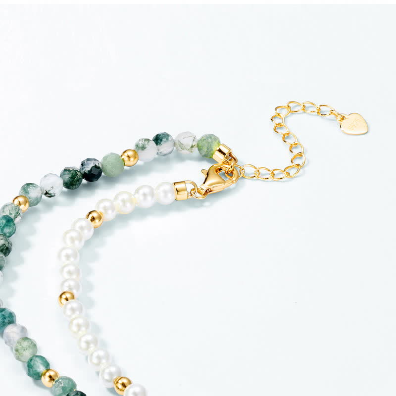 Olivenorma Moss Agate Freshwater Pearl Necklace Bracelet Jewelry Set